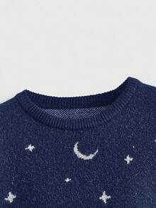 ROMWE Goth Oversized Skull Halloween Jacquard Knit Sweater For Women - Navy Blue - View 3