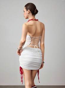 ROMWE Avant Summer Sportcore Casual Mini Dress For Women - White - View 3