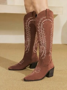 Styleloop Chocolate Women's Over-The-Knee Woven Boots, Suitable For Vacation, Boho, Western, And Music Festival Styles - Coffee Brown - View 4