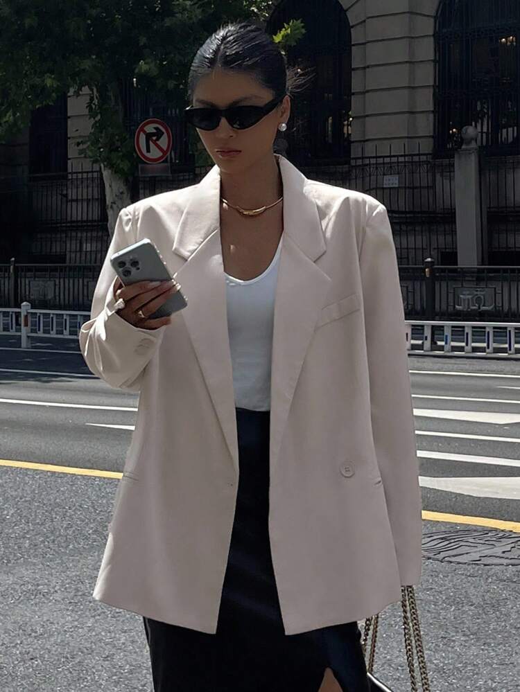 Loose Fit Lapel Long Sleeve Blazer, European And American Style Business Attire