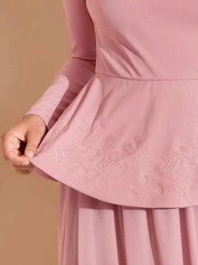 Amorya Women's New Off Shoulder & Chiffon Skirt 2 Pieces Set, Pink, Elegant For Daily Wear, Autumn Elegant Midi Dress Pink Chic Autumn - Pink - View 2