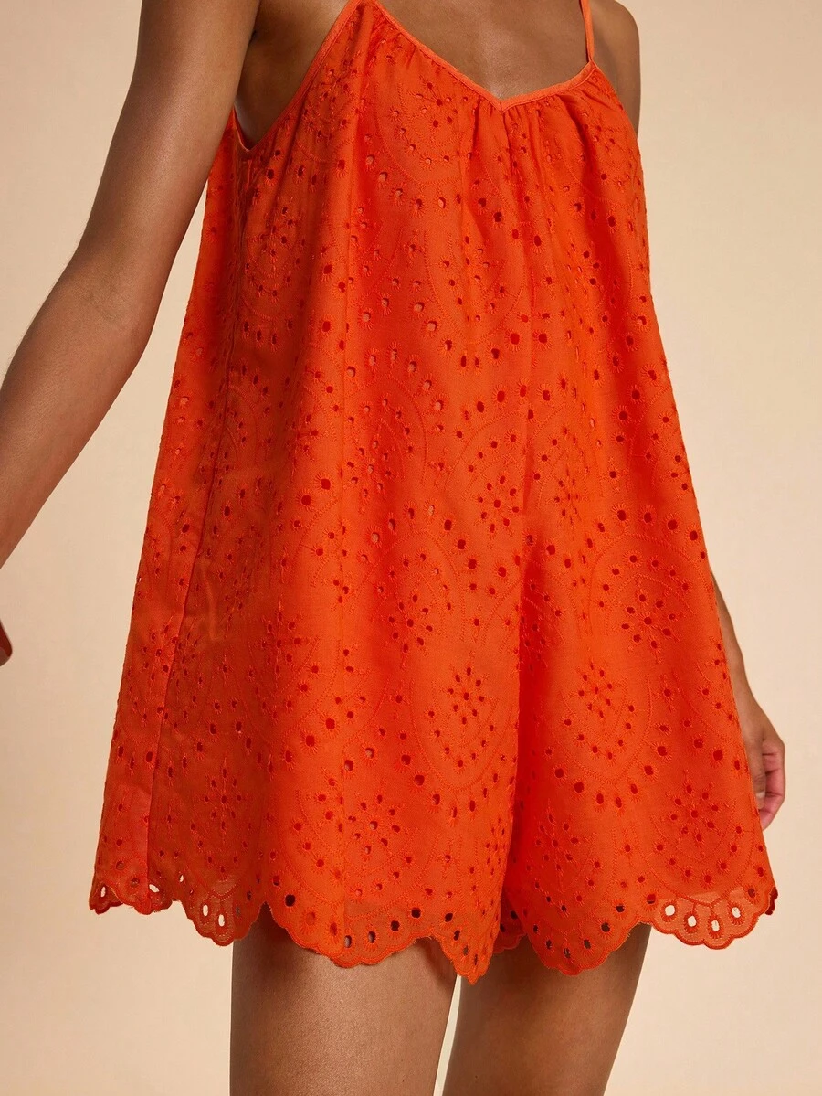 Travachic Mono holgado de unicolor bordado, estilo casual para vacaciones para mujeres