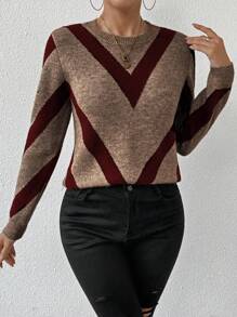 Uhlyne 2024 Autumn/Winter New Arrival Geometric Striped Pullover Sweater Fall Cloth For Women Women Pullover Fall Sweater For Women Brown Sweater Striped Sweater