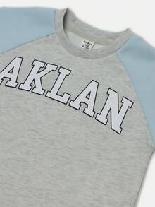 SUMWON Oakland Varsity Logo Two Piece Outfit Raglan Sleeve T-Shirt Short Set Little Boys Summer Play Clothes Casual Sport Active Wear - Light Grey - View 5