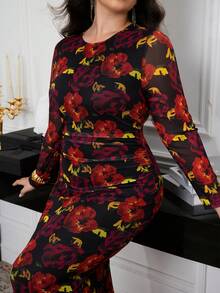 Modelyn Vestido elegante con estampado de malla y cintura para mujer de talla grande - Multicolor - Ver 6