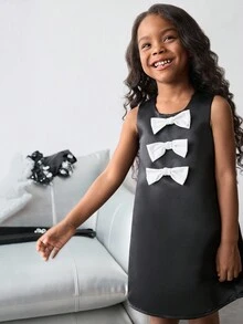 Maija Kids Maija Kids Young Girl Sleeveless Dress With Bow Decor Black Dress With White Bows Girls Black Dress With Bow Young Girls Black Dress With Bows Bow Dress Girls - Black - View 4