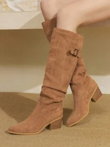 Styleloop Botas tejidas por encima de la rodilla, adecuadas para vacaciones, estilo bohemio, western y festivales de música - Albaricoque - Ver 1