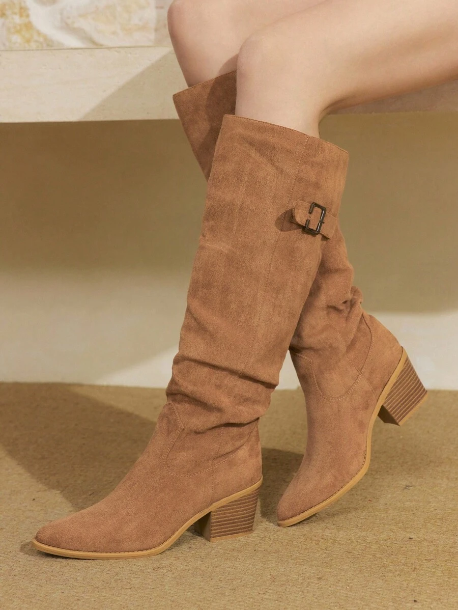 Styleloop Botas tejidas por encima de la rodilla, adecuadas para vacaciones, estilo bohemio, western y festivales de música - Albaricoque - Ver 1