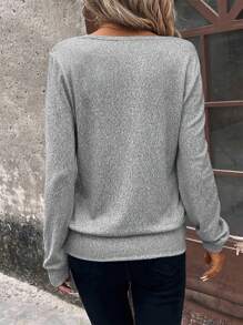 SHEIN LUNE 女式格子拼布长袖休闲运动衫 - 灰色 - 查看 2