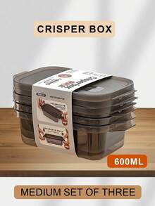 SHEIN 3个装米色和黑色食品储物盒，适用于冷冻和微波炉，三种尺寸：大号-1100毫升，中号-600毫升，小号-300毫升 - 彩色 - 查看 17