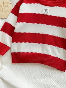 SHEIN Baby Mädchen Lässig gestreifter Langarm Pullover, vielseitig einsetzbar für Herbst/Winter