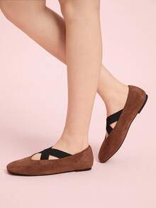 CUCCOO DOLLMOD Burgundy Korean Velvet + Studded Vintage Flat Shoes For Women - Brown - View 5