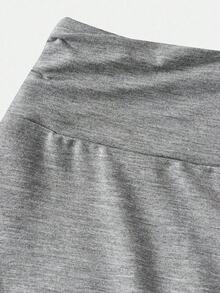 SHEIN Girlism Tween Girl Casual Fitted Light Blue Ruched Crew Neck Top And Ruched Flare Pants Set Grey Pants - Light Grey - View 5