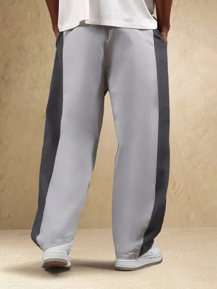 Wide Leg Color Block Pants With Drawstring And Pockets