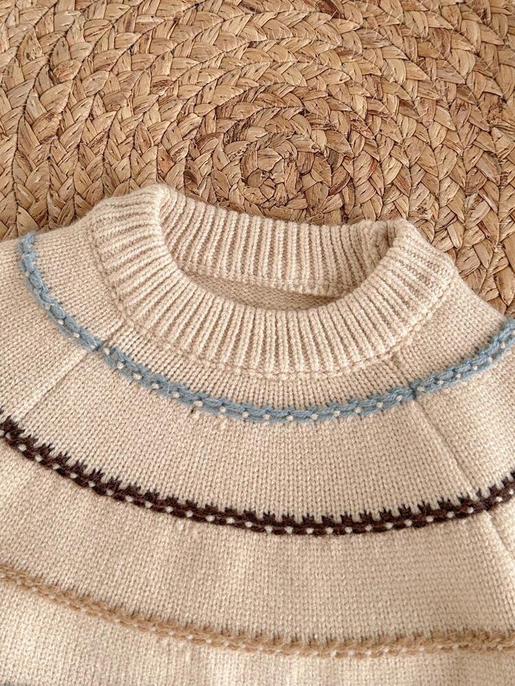 Loomiva 男婴彩色条纹圆领长袖套头毛衣，休闲百搭 - 杏色 - 查看 3