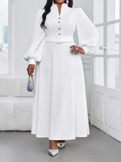 SHEIN Lady Spring And Summer Autumn And Winter Elegant Casual Commuting Vintage Office  Black  Knitted Stand Collar Mermaid Bell Sleeve Long  Long Sleeve Plus Size Dresses Formal Dress Professional Clothes Plus Size Women's Solid Color Button Design V-Neck Lantern Sleeve Elegant Dress Winter Clothes Women Office Dress Business Casual Women Office Wear Women Office Wear Women Modest Dresses Winter Dresses Autumn Clothes Work Dresses Winter Dress Elegant Dresses All White Party Outfit Women Going Out Outfits Winter Dresses For Women Winter Outfits For Women Business Casual Outfits Women Work Dresses For Women Classy Outfits For Women Church Dresses For Women Fall Dress Fall Dresses Fall Outfits Women Office Outfits For Women Fall Clothes For Women Business Casual Woman