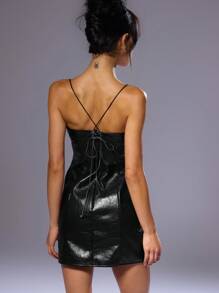 MUSERA 系带束身迷你连衣裙，性感浪漫夏季伊比沙岛度假俱乐部装扮，夏季可爱休闲度假音乐会秋季派对装扮 - 黑色 - 查看 3