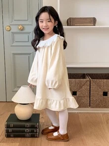 DAZY Young Girl Contrast Color Velvet Mid-Length Party Birthday Dress Fall, Winter - Burgundy - View 5