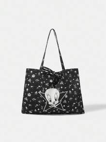 LOONEY TUNES X SHEIN Tas Bahu Fashion Bermotif Kartun Kapasitas Besar - Hitam - View 2