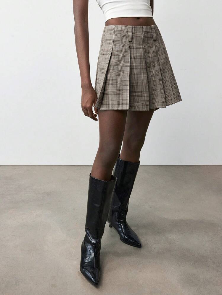 SHEIN Maija Women's Casual Summer Vintage Plaid Pleated Mini Skirt Fall Clothes For Women  Plaid Skirt Business Casual Woman Pleated Skirt Short Skirt Going Out Outfits Back To School Outfits Women Back To School Clothes Going Out Bottoms Plaid