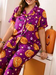 Bộ đồ ngủ in hình bí ngô và dơi Halloween cỡ lớn Chillnights - Nhiều màu - Xem 6