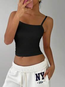 FavEase 素色褶邊側打結吊帶短上衣