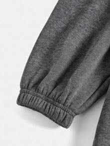 Girlism 少女字母印花连帽运动衫和运动裤休闲套装，灰色 - 深灰色 - 查看 9