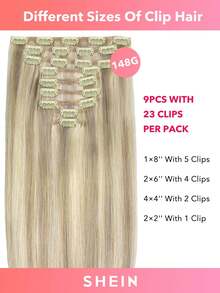 9 piezas de extensiones de cabello con clip recto 100% cabello humano real de 14-24 pulgadas 148G con doble trama, extensiones de cabello invisibles con clip, cabello humano Remy natural para uso diario de mujeres y niñas - S17A/60A - Ver 4