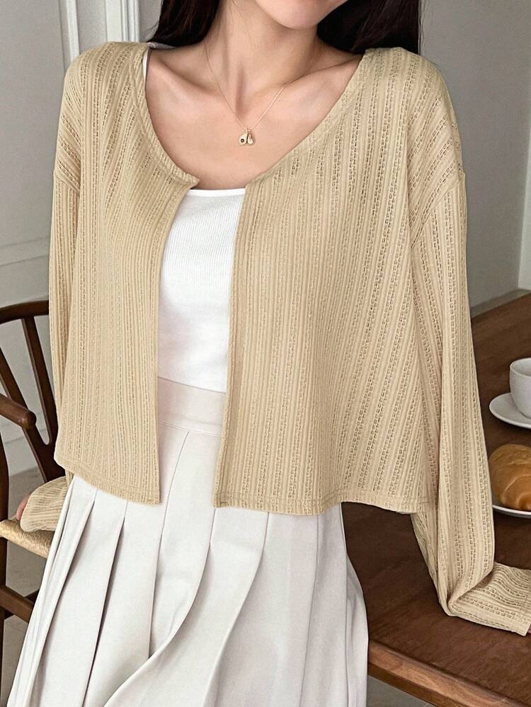 Drop Shoulder Open Front Jacket Sheer