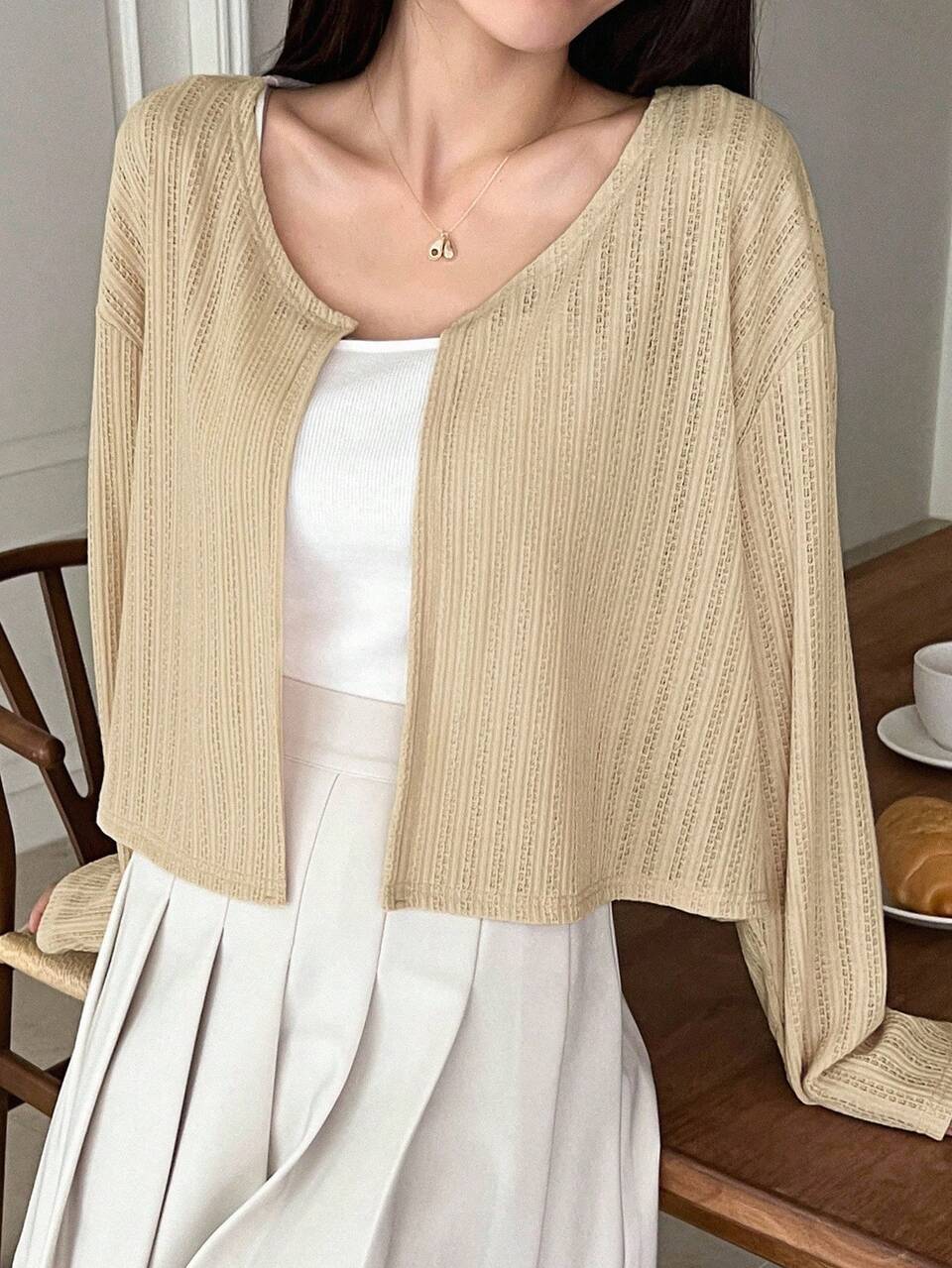 Drop Shoulder Open Front Jacket Sheer