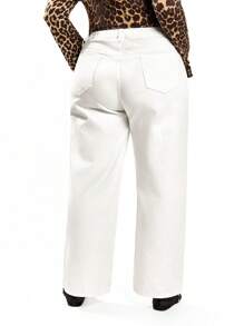 Solavibe Plus High Waist Wide Leg Boyfriend Jeans - White - View 3