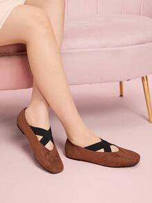 CUCCOO DOLLMOD Burgundy Korean Velvet + Studded Vintage Flat Shoes For Women - Brown - View 4