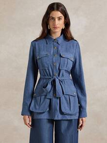 Briarwyn Women's Fashion Street Style Flap Pocket Belted Lightweight Jacket, Winter Jacket,Office Outfits For Women ,Fall Clothes For Women,Winter Clothes For Women - Navy Blue - View 4