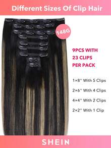 9 piezas de extensiones de cabello con clip recto 100% cabello humano real de 14-24 pulgadas 148G con doble trama, extensiones de cabello invisibles con clip, cabello humano Remy natural para uso diario de mujeres y niñas - S1B/19/1B - Ver 5