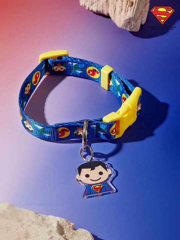 SUPERMAN X PETSIN 1 Peça Colar de Cachorro com Fivela de Trama Durável com Logotipo Superbaby Impresso