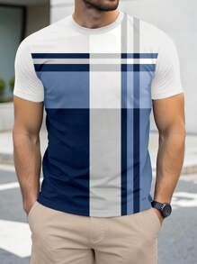 Manfinity Homme 男士休闲修身短袖T恤，夏季 - 霧霾藍 - 查看 1