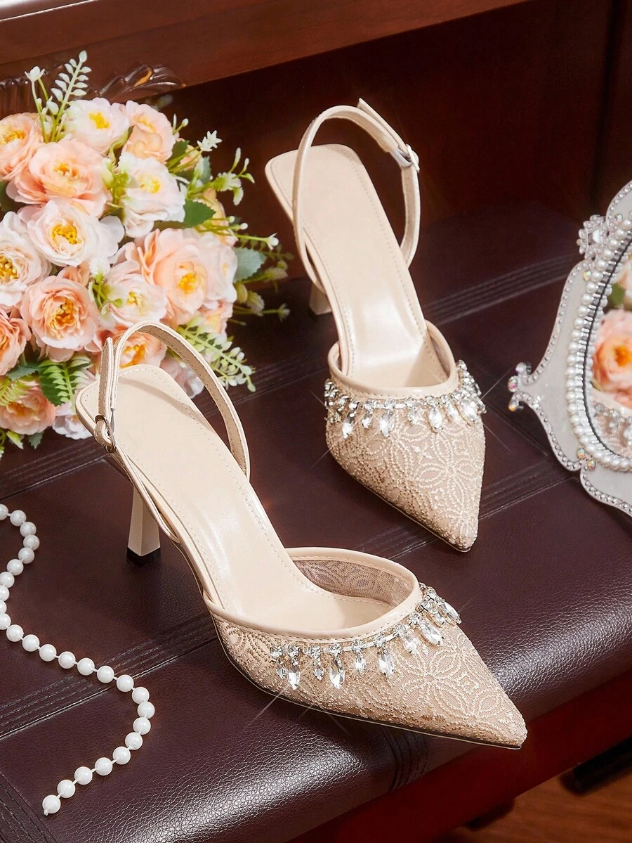 CUCCOO HITCHD Women's V-Cut Toe Pumps, Ivory White, Spring/Summer/Autumn, New Arrival, Elegant Criss-Cross Ankle Strap, Square Toe, Metal Stud Decor, PU Leather, Soft & Comfortable, Closed Toe Sandals, Fashionable & Charming, Metal Rhinestone Decor