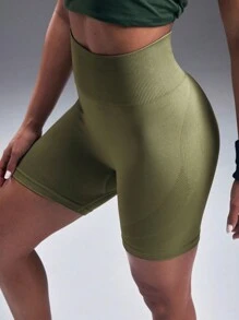 Powerista Women High Waist Slimming Casual Summer Sports Shorts Workout Short - Olive Green - View 1