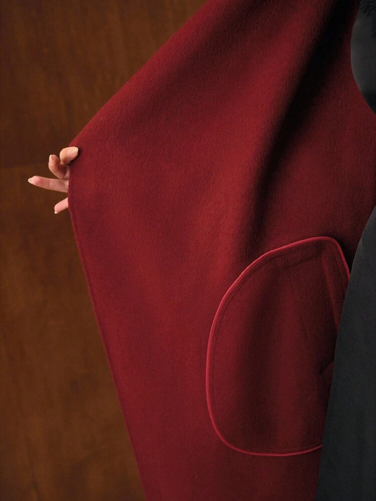 WOOL ELEGANT CHIC OVERSIZED COLLAR BELTED LOOSE LONG BLEND COAT, AUTUMN/WINTER