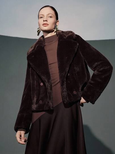 Uhlyne Elegante chaqueta de manga larga con diseño de solapa grande y falso pelo corto para mujer, ideal para fiestas y uso diario