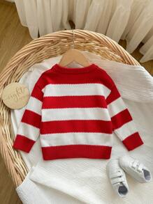 SHEIN Baby Mädchen Lässig gestreifter Langarm Pullover, vielseitig einsetzbar für Herbst/Winter