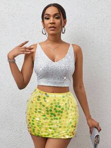 BamGleam Sequin Mini Bodycon Skirt For New Year Holiday Party Clothes - Yellow - View 4