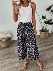 SHEIN LUNE Quần lửng họa tiết hoa giản dị mùa thu, quần công sở nữ - Nhiều màu - Xem 3