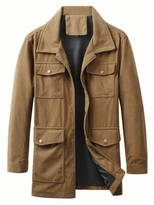 Manfinity Homme Men's Fashionable Versatile Solid Color Corduroy Utility Coat - Yellow - View 6