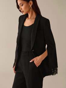 Lilora Bộ quần áo vest ống đứng phối ren hở tay phối ren đi làm thường ngày cho nữ, bộ quần áo vest đen mùa thu cho nữ, bộ quần áo vest cho nữ, bộ quần áo vest đen có tay ren, bộ quần áo vest đen trang trọng cho nữ, bộ quần áo vest đen trang trọng thanh lịch, bộ quần áo vest đen trang trọng cho nữ - màu đen - Xem 9