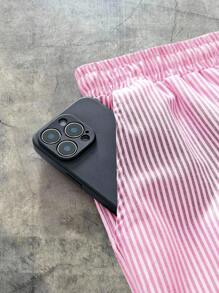 Manfinity VCAY Men's Striped Print Drawstring Waist Woven Casual Pants, Fall - Pink - View 4