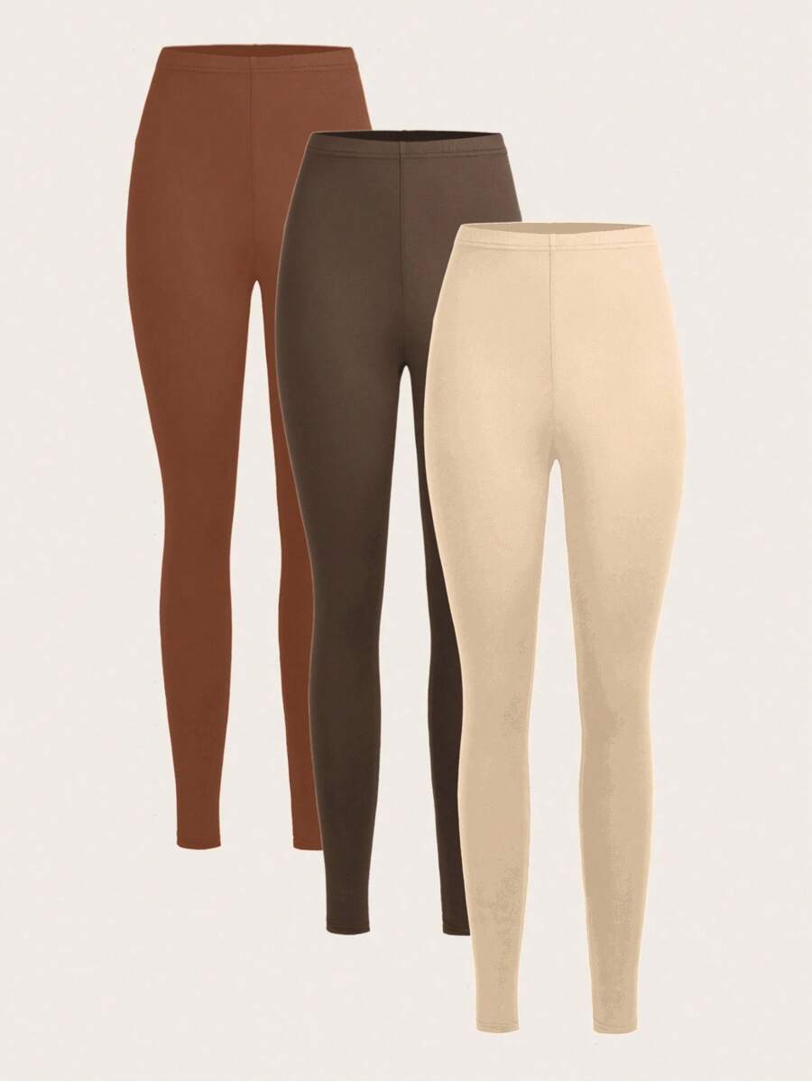 Slaydiva Quần legging dệt kim trơn màu thường ngày màu kaki, màu cà phê đậm, tông màu da, kiểu dáng dài thích hợp cho mùa hè, mùa thu, mùa đông, thích hợp cho các buổi đi chơi và mùa tựu trường - Nhiều màu - Xem 1