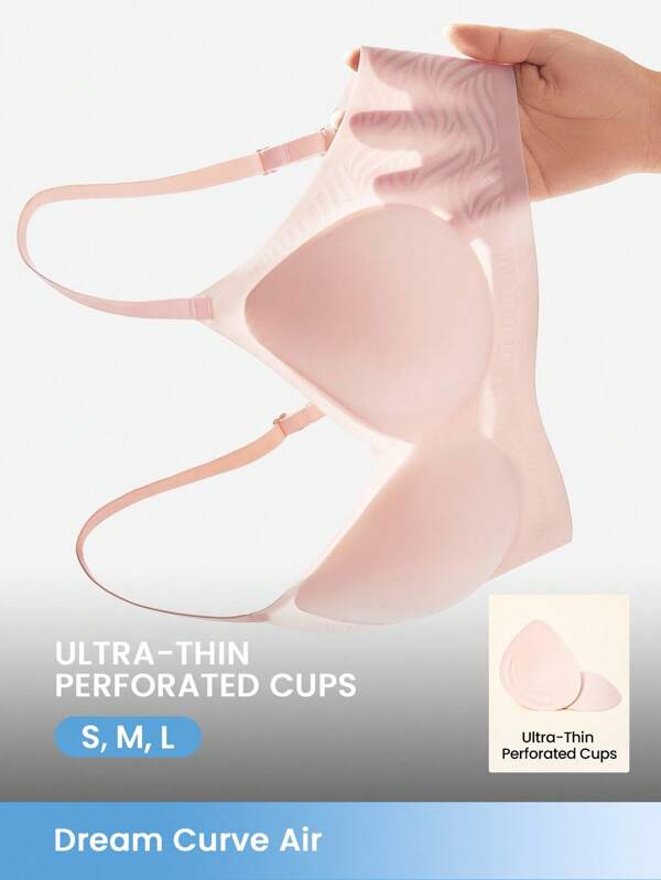LUVLETTE Dream Curve Air Wireless Seamless Breathable Sheer T-Shirt Plunge No Show Underwear Pink Airy Sticky Basic SizeFreedom Bra