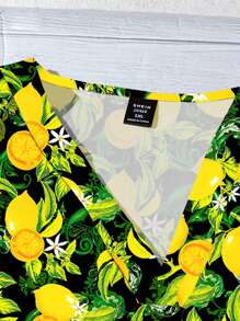 EMERY ROSE 大码女装日常休闲度假V领小飞袖度假风夏季夏季黄色假日柠檬图案宽松衬衫女夏装女装度假装女