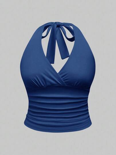 Grunge Punk Plus Size Leopard Print Ruched Waist Halter Neck Camisole